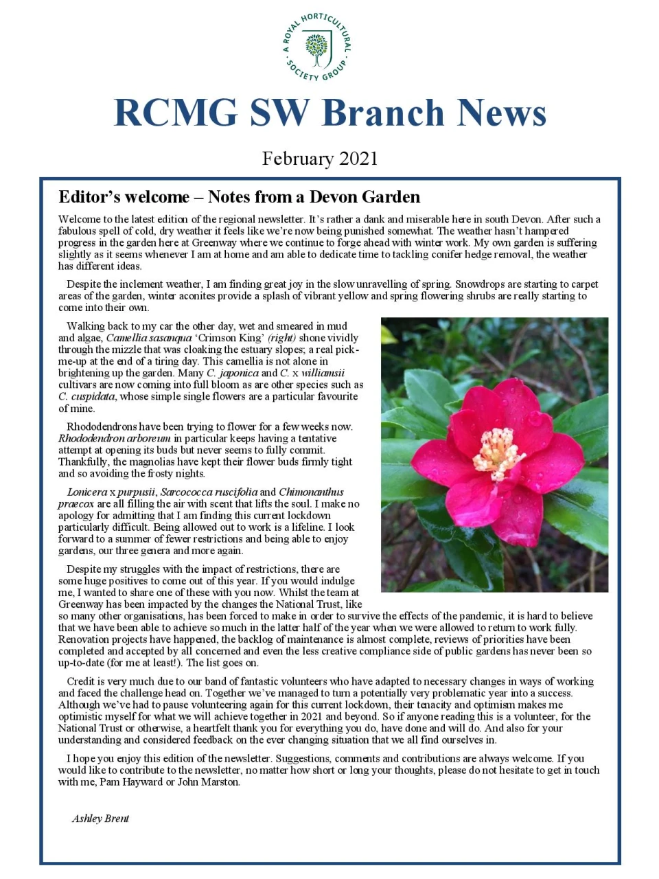 SW Branch Newsletter No 6 - February 2021 Cover